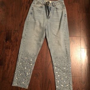 Topshop Rhinestone Moto Mom Jean